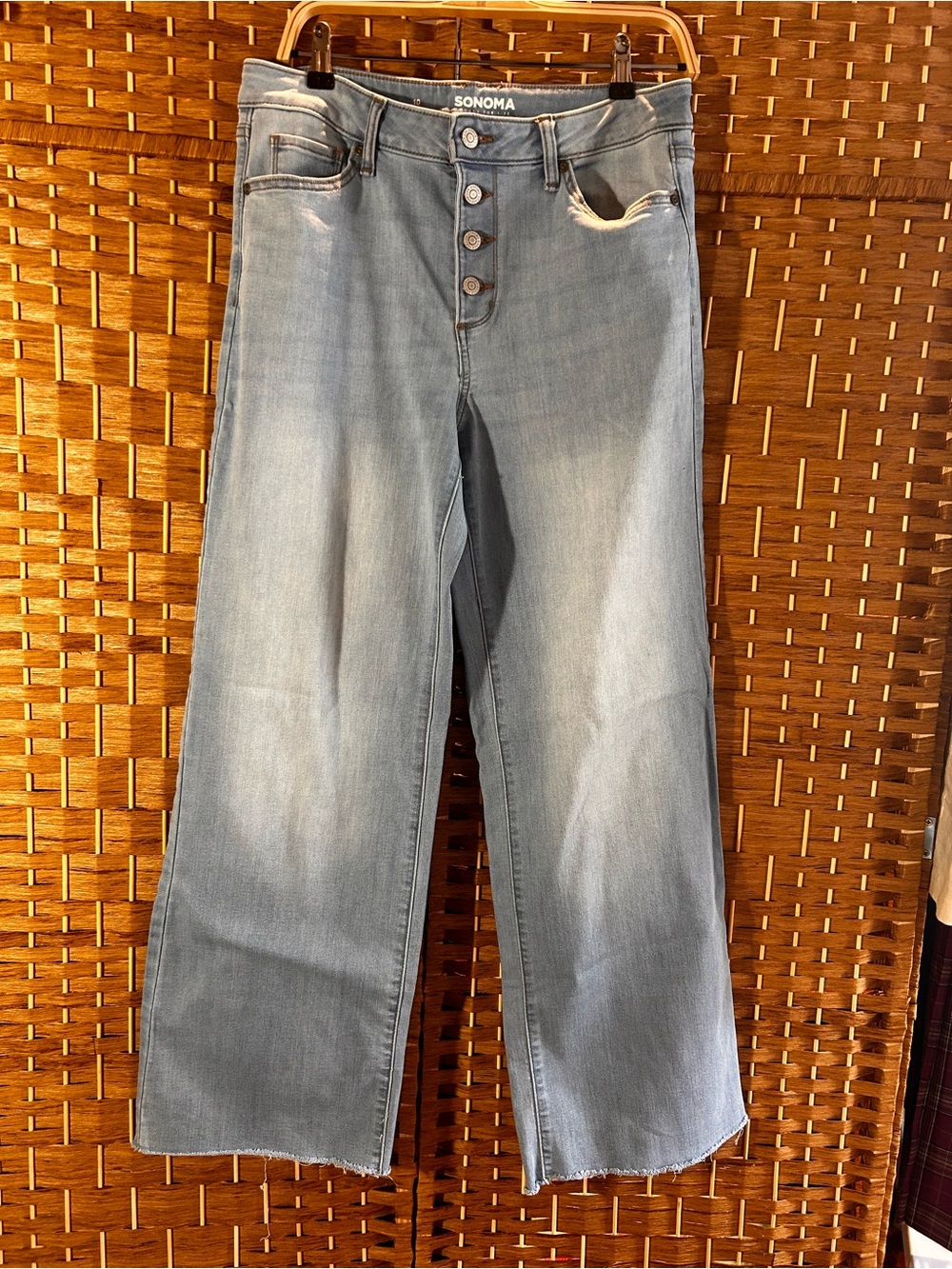 Wide Leg Button Fly Jeans Raw Hem Light Wash High Rise Sonoma Size 10